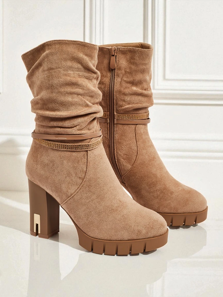 Дамски еко велурени боти до глезена на ток BrambleDusk