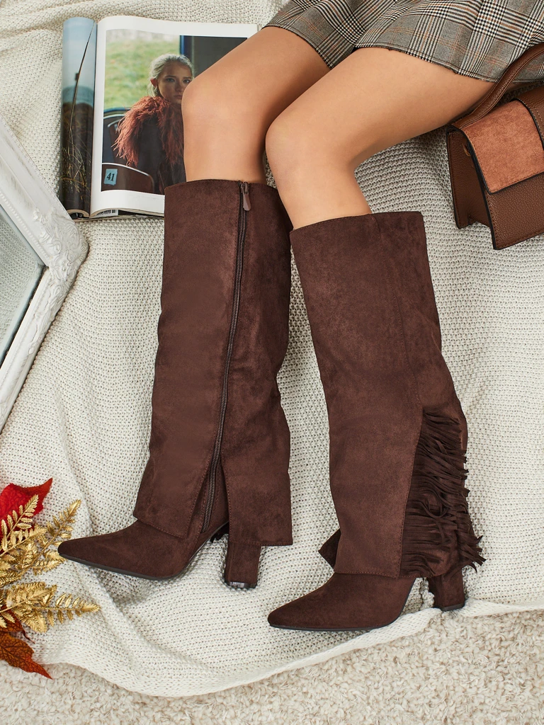 Дамски еко велурени ботуши с горна част Rimolea