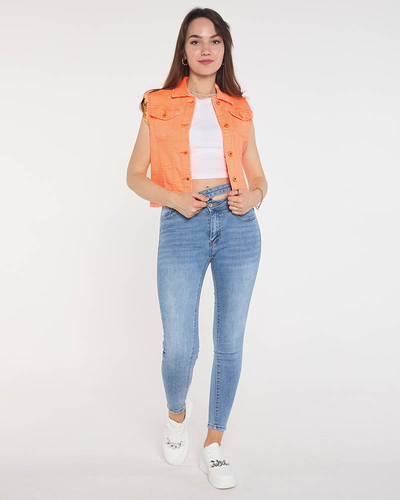 Pomarańczowa jeansowa kamizelka damska - Odzież