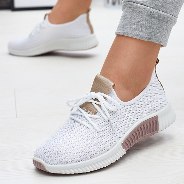 Бели дамски спортни обувки с кафяви вложки Kedeti - Обувки