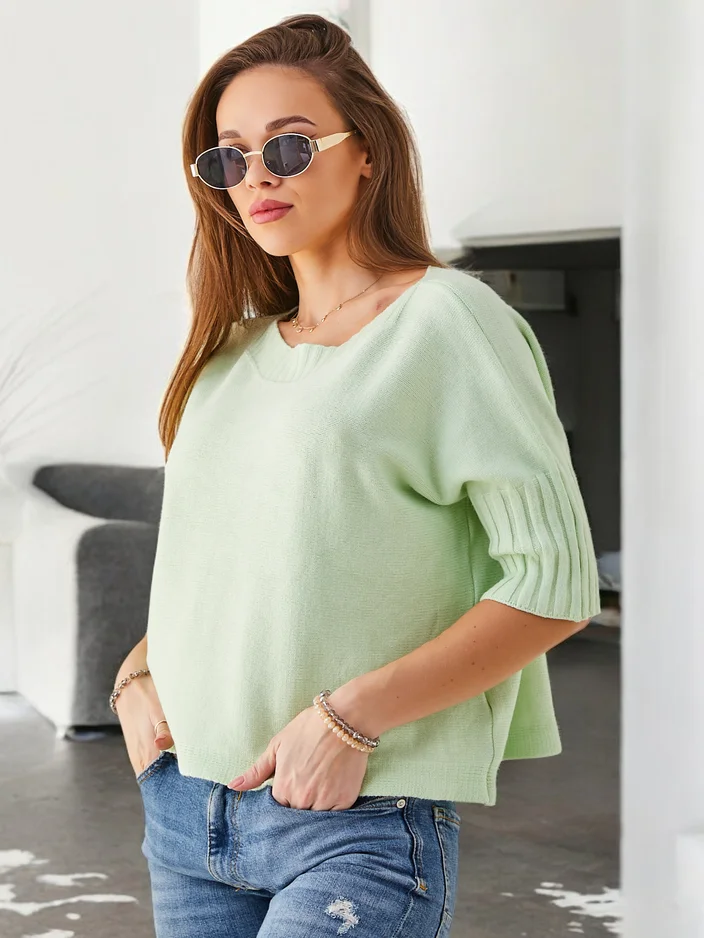 Royalfashion дамски вълнен пуловер с къси ръкави