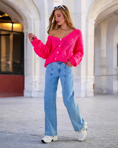 Royalfashion Дамски плетен пуловер с копчета