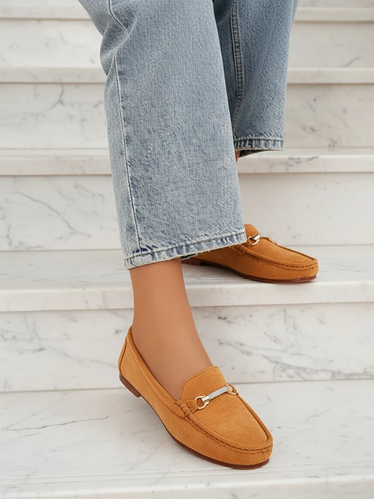 Дамски мокасини Camel Aurelia велурени с декорация - комфорт и стил на равна подметка