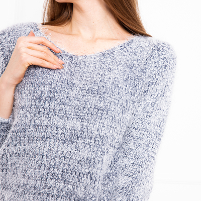 Granatowy sweter damski z łańcuszkiem - Odzież