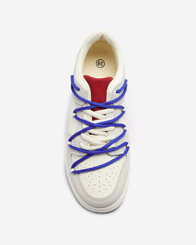 Дамски спортни маратонки в бяло-сиво с тъмносини връзки Olierinc - Обувки