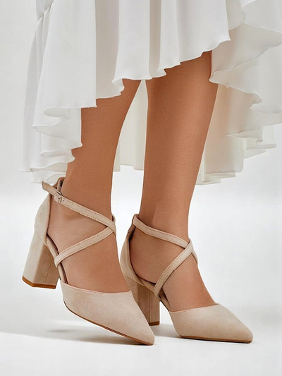 Royalfashion дамски помпи от еко велур с каишки Kanastru