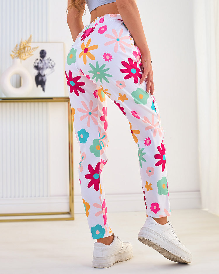 Royalfashion Дамски панталон от плат с флорални мотиви