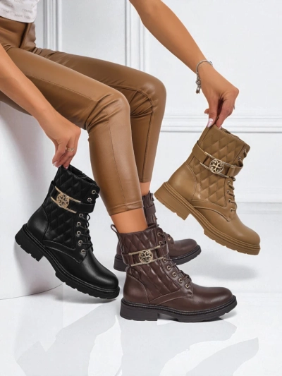 Дамски боти с ефектна капитонирана еко кожа Sable Rose