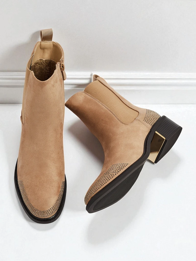 Дамски боти от еко велур, украсени с цирконии TangleMist