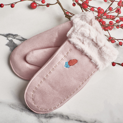 Różowe dziecięce rękawiczki na sznurku i z jednym palcem - Rękawiczki