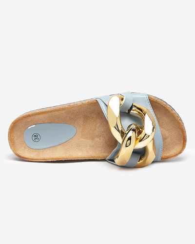 Niebieskie klapki damskie z ozdobą Sofig- Obuwie