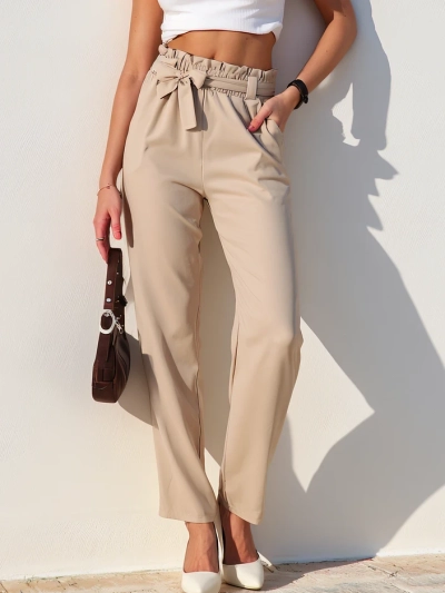 Royalfashion Обикновени дамски платнени панталони с колан