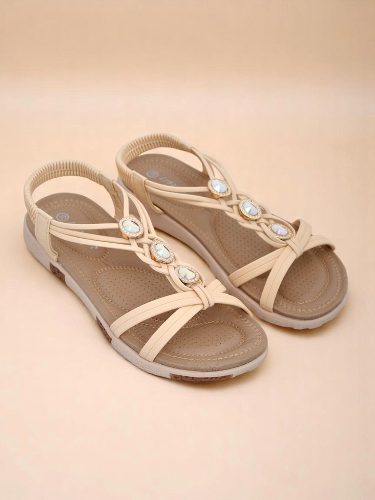 Дамски сандали Royalfashion Bellona бежови с цирконии на платформа