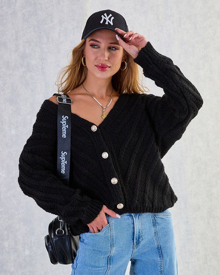 Royalfashion Дамски плетен пуловер с копчета