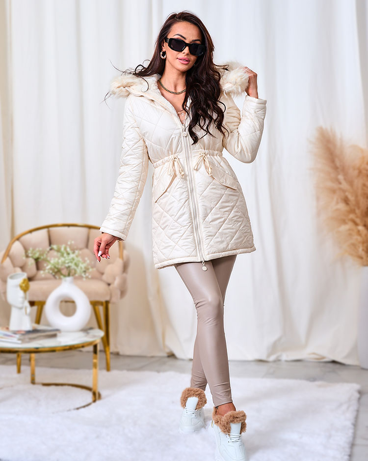 Royalfashion Дамско ватирано зимно яке в екрю