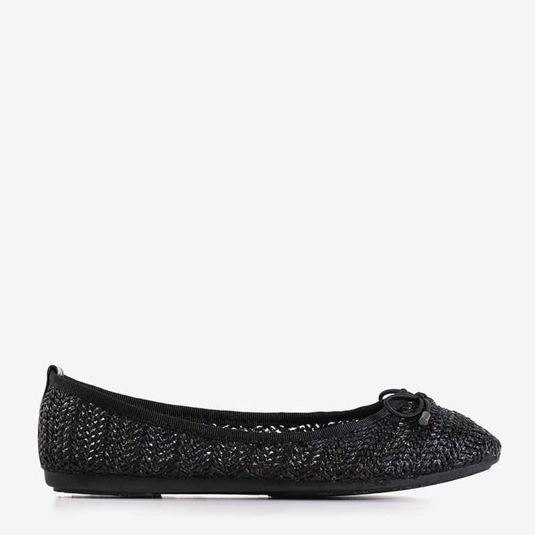 Czarne damskie plecione balerinki Wewo - Obuwie