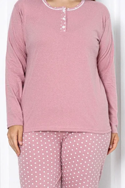 Royalfashion Дамски Памучен Пижама от 2 Части с Точки ПЛЮС РАЗМЕР