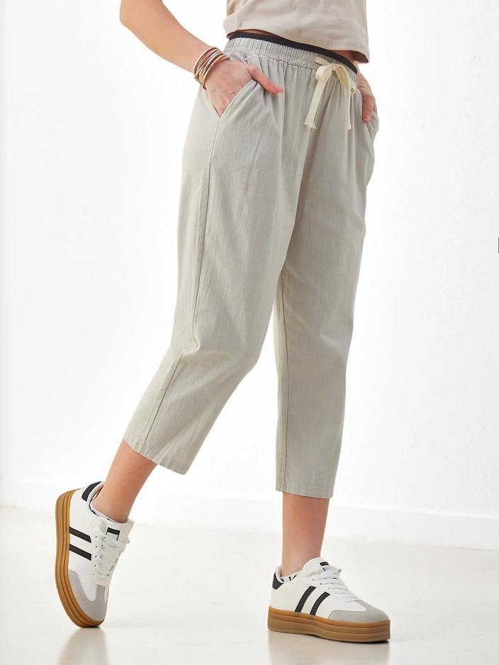 Роялфешън Памучни широки дамски панталони с връзка