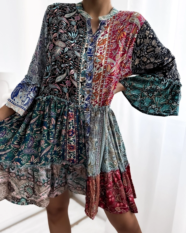 Royalfashion Шарена цветна къса дамска рокля