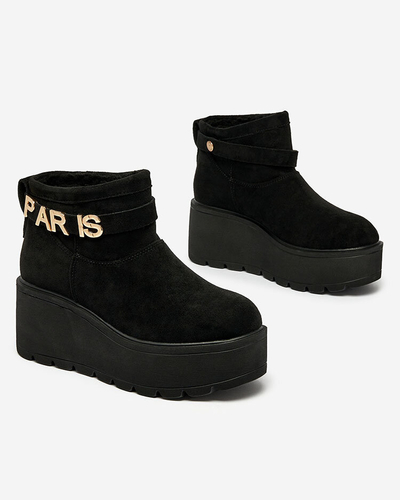 Royalfashion Черни дамски ботуши a'la ботуши за сняг с орнамент Parisela