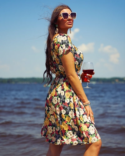 Royalfashion Дамска флорална мини рокля a'la hiszpanka в черно