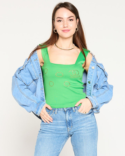 Damski zielony top ze złotymi cyrkoniami- Odzież