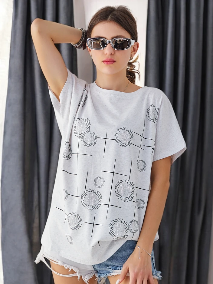 Royalfashion Памучна дамска тениска с принт