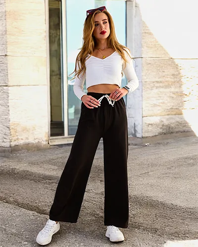 Royalfashion Дамски широки панталони с ребро