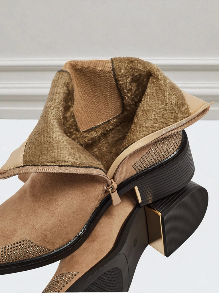 Дамски боти от еко велур, украсени с цирконии TangleMist