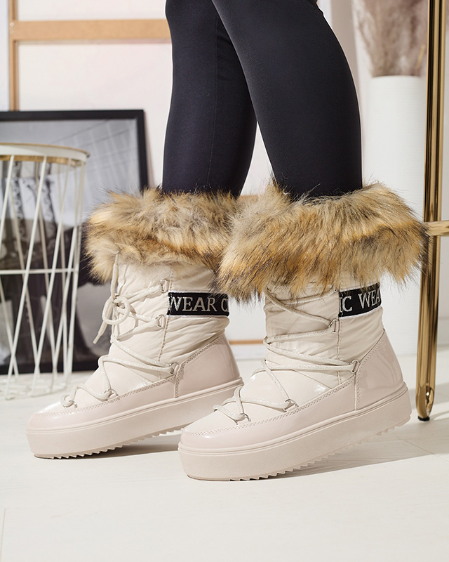 Бежови дамски ботуши за сняг с кожа Lilitsa- Footwear