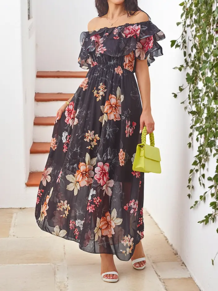 Royalfashion Дамска рокля без ръкави с къси ръкави в различни цветни десени