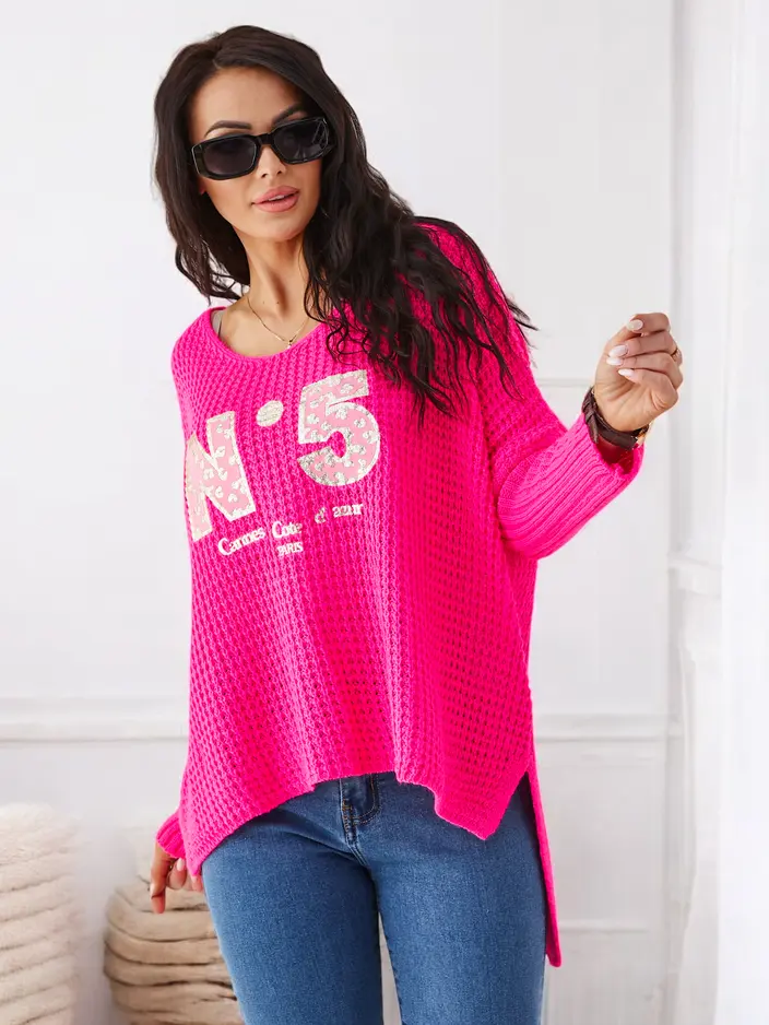 Роялфешън акрилен дамски плетен пуловер с надписи