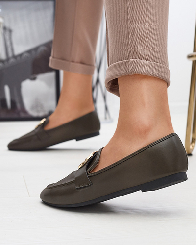 Тъмнозелени дамски мокасини със златна украса Uletta - Обувки