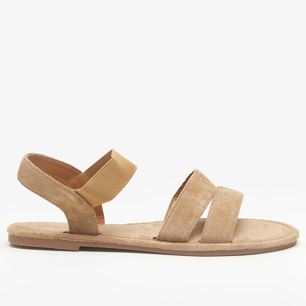 OUTLET Jasnobrązowe damskie eko-zamszowe sandałki na płaskim obcasie Nerina - Obuwie