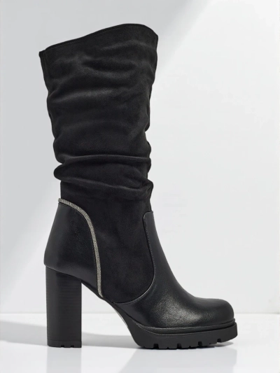 Дамски еко велурени боти до глезена с набрана горна част Elyndra