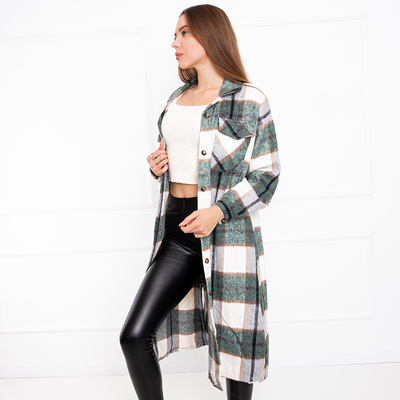 Zielona długa koszula damska w kratę - Odzież