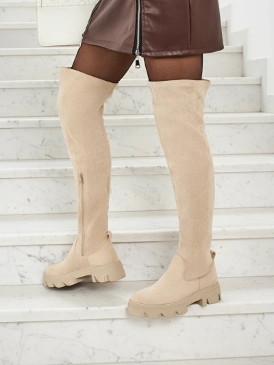 Дамски еко велурени ботуши над коляното Maelin