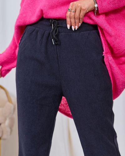 Royalfashion Дамски панталон от велур в тъмно синьо