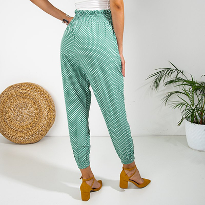 Zielone damskie spodnie materiałowe w groszki PLUS SIZE - Odzież