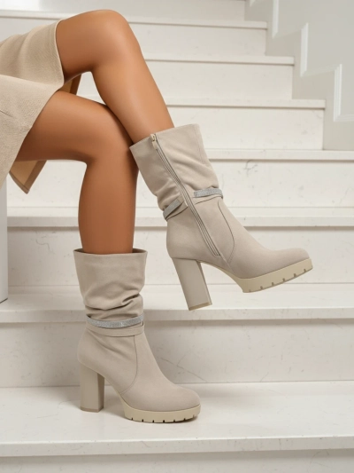 Матови дамски боти на ток Ashen Bloom