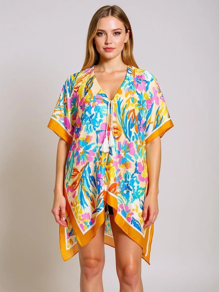 Парео до коленете Royalfashion Callista – многоцветна плажна рокля с V-образно деколте