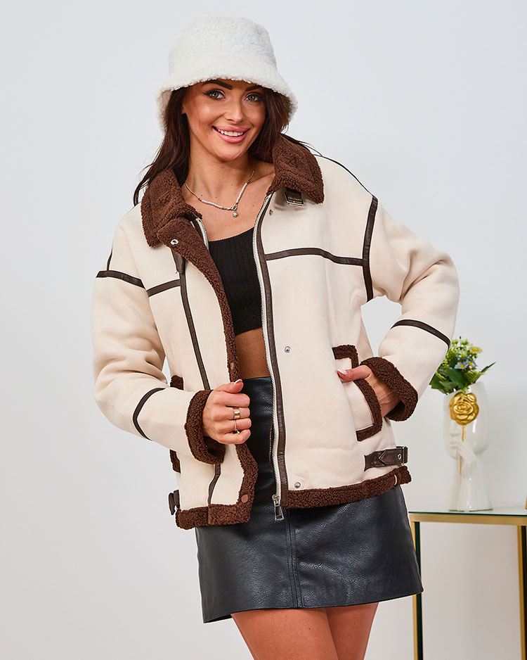 Royalfashion Бежово дамско байкър яке