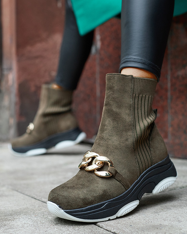 Зелени дамски ботуши от екокожа Cuzitta- Обувки