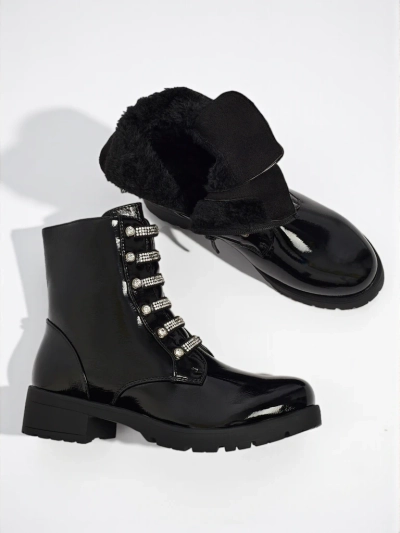 Лакирани дамски боти с връзки Fjorra