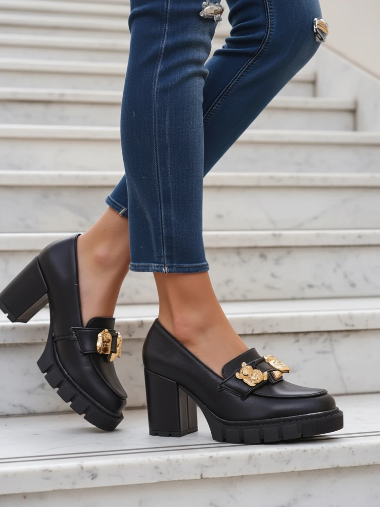 Дамски сандали Атина на ток от еко кожа в черно