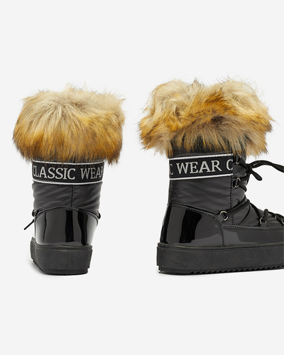 Дамски черни лачени ботуши за сняг Fursav - Обувки