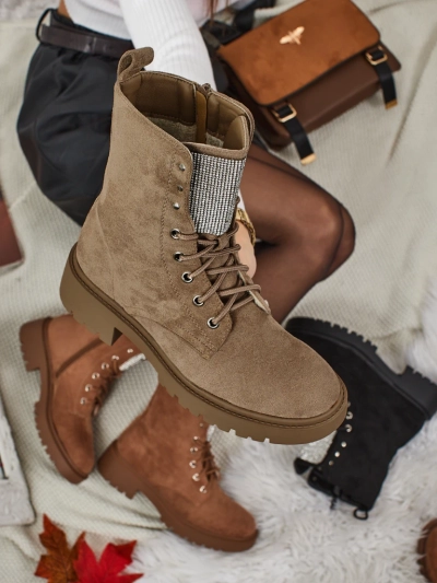 Дамски еко велурени боти с връзки Ferlyne