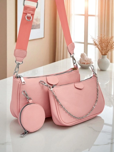 Дамска чанта Amara Rosa – розова чанта през рамо от еко кожа с верижка