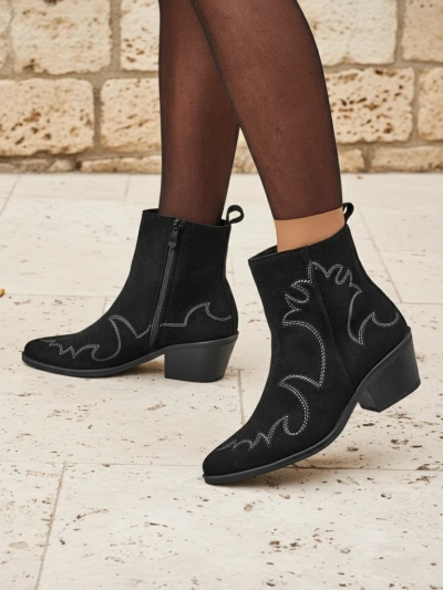 Botki damskie typu kowbojki Velvet Ash– na obcasie