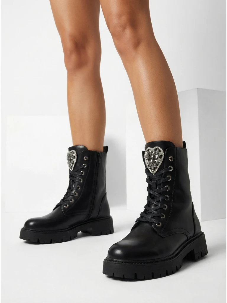 Дамски боти Luna, черни, кожени, елегантни за есента